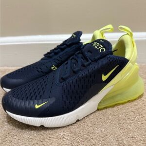 Nike Air Max 270 Dark Blue and Neon Yellow Shoes